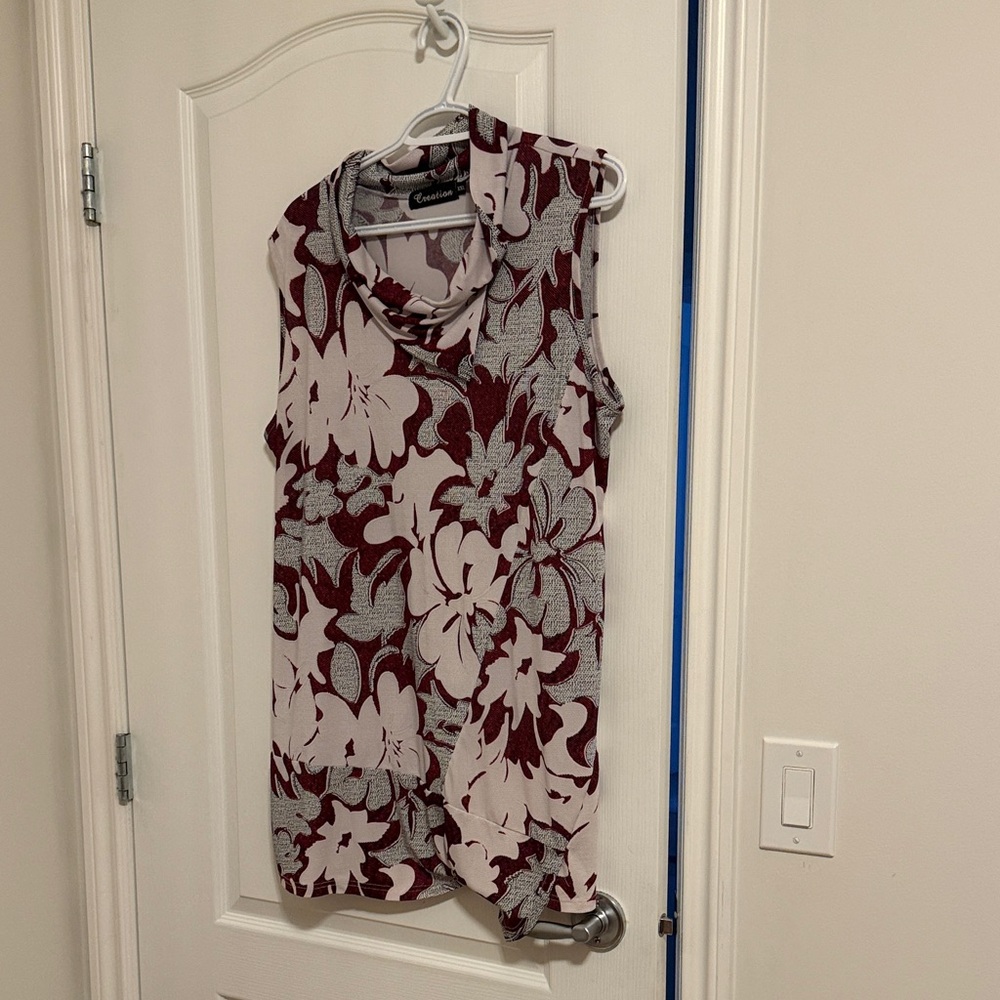 Casualine Floral Cowl Neck Blouse - Burgundy and White
